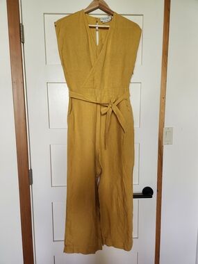 100% Soft Linen Mustard Jumpsuit with Waist Tie
